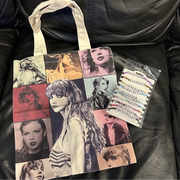 Taylor Swift Handbags - Taylor Swift Tote Book Bag and Beaded Bracelet Lot